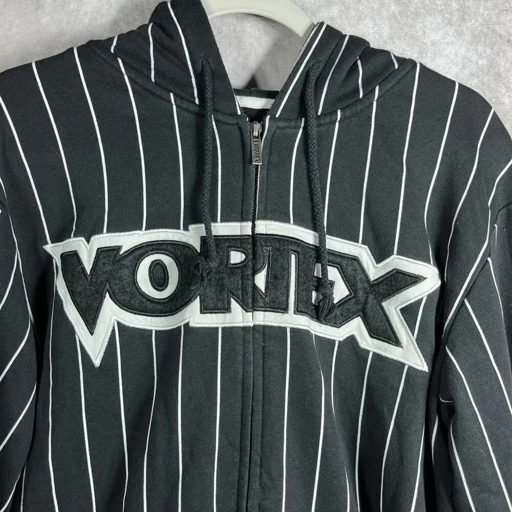Vortex Hoodie Sweatshirt Mens Large Black White Striped Full Zip Pockets Outdoor